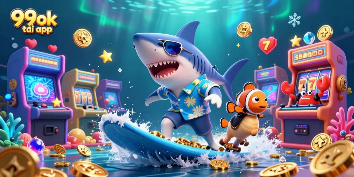Experience the thrill of winning with 99ok tải app, showcasing vibrant casino elements in a dynamic underwater scene.