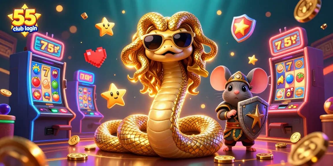 Engage with the 55 club login at a lively casino filled with colorful slot machines and friendly characters.