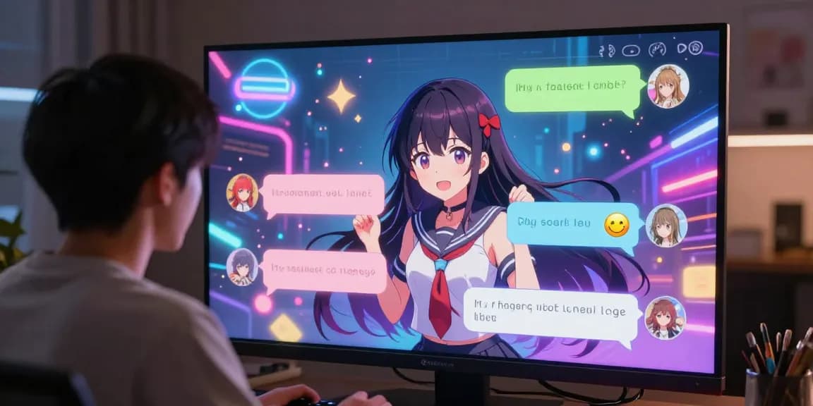 Engaging AI hentai chat interaction with vibrant anime character