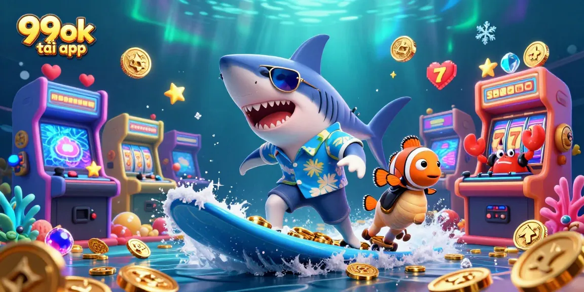 Experience the thrill of winning with 99ok tải app, showcasing vibrant casino elements in a dynamic underwater scene.