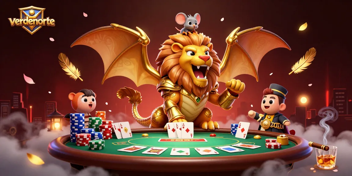 Experience thrilling gaming at verdenorte with a vibrant gambling scene featuring a roaring chimera.