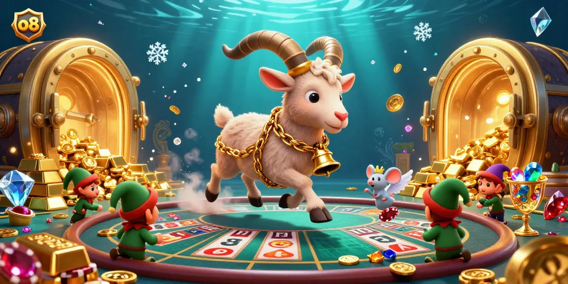 Experience the excitement of o8 as mischievous gremlins steal chips in a festive casino scene.