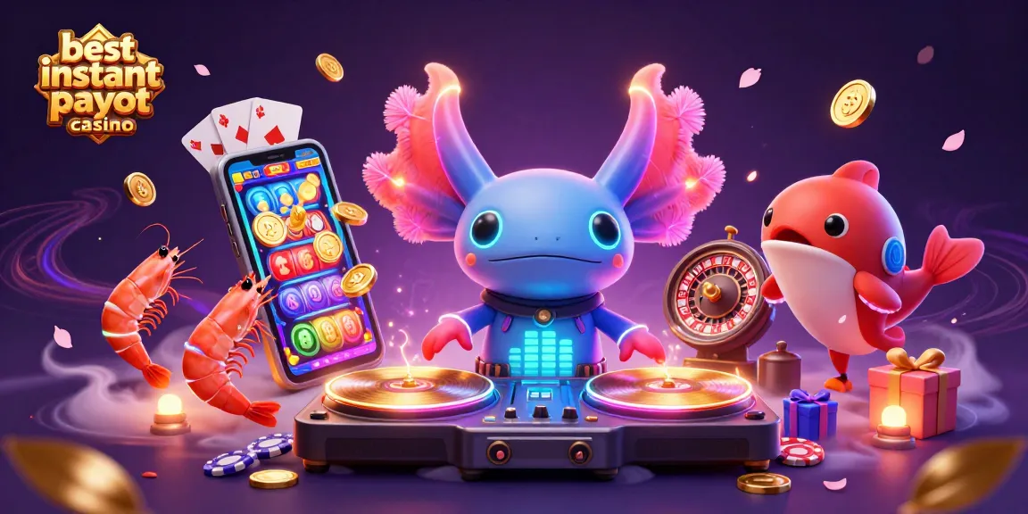 Experience the best instant payout casino scene with vibrant characters and casino elements.