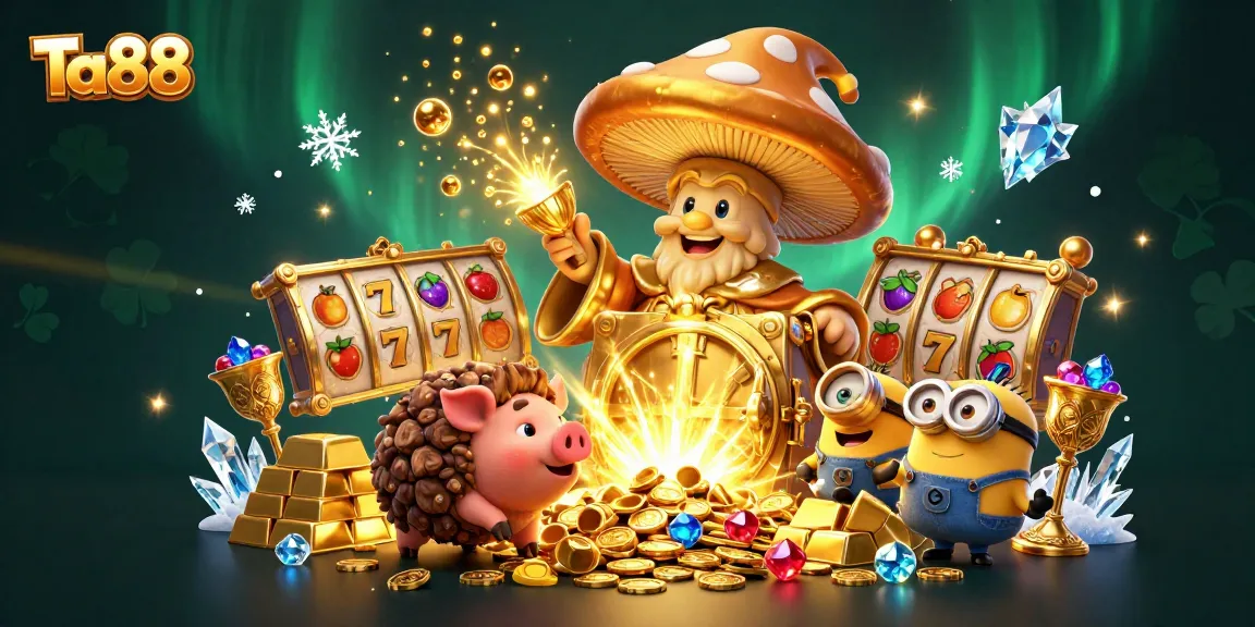 Experience Ta88 magic in a vibrant 3D casino scene filled with golden treasures and exciting game elements.