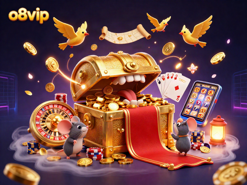 Engage in thrilling gaming adventures with o8vip’s dynamic casino illustration featuring rich treasures.