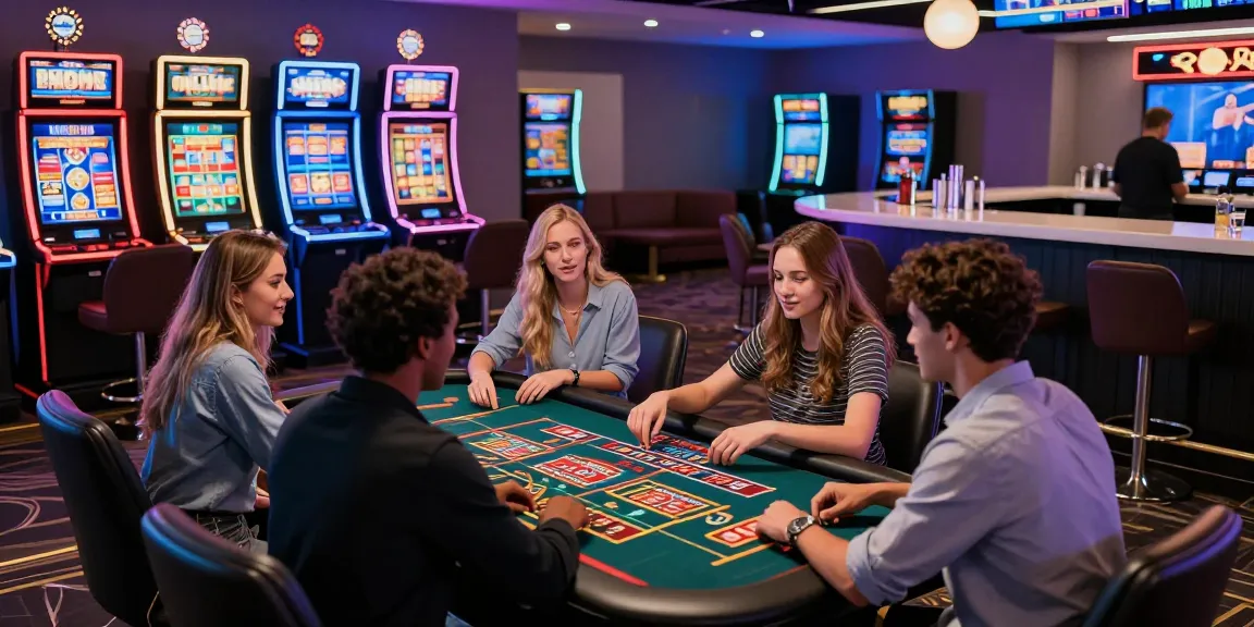Engaged players at XX88 online casino enjoying games in a vibrant gaming lounge with colorful displays and lively atmosphere.