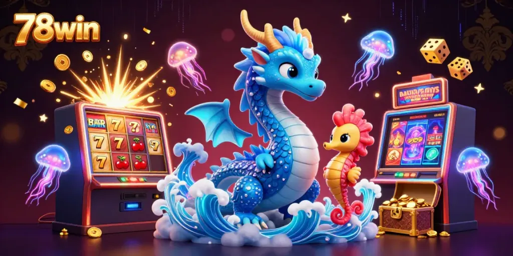 Experience the 78win excitement with a vibrant 3D dragon and thrilling casino elements exploding with energy.