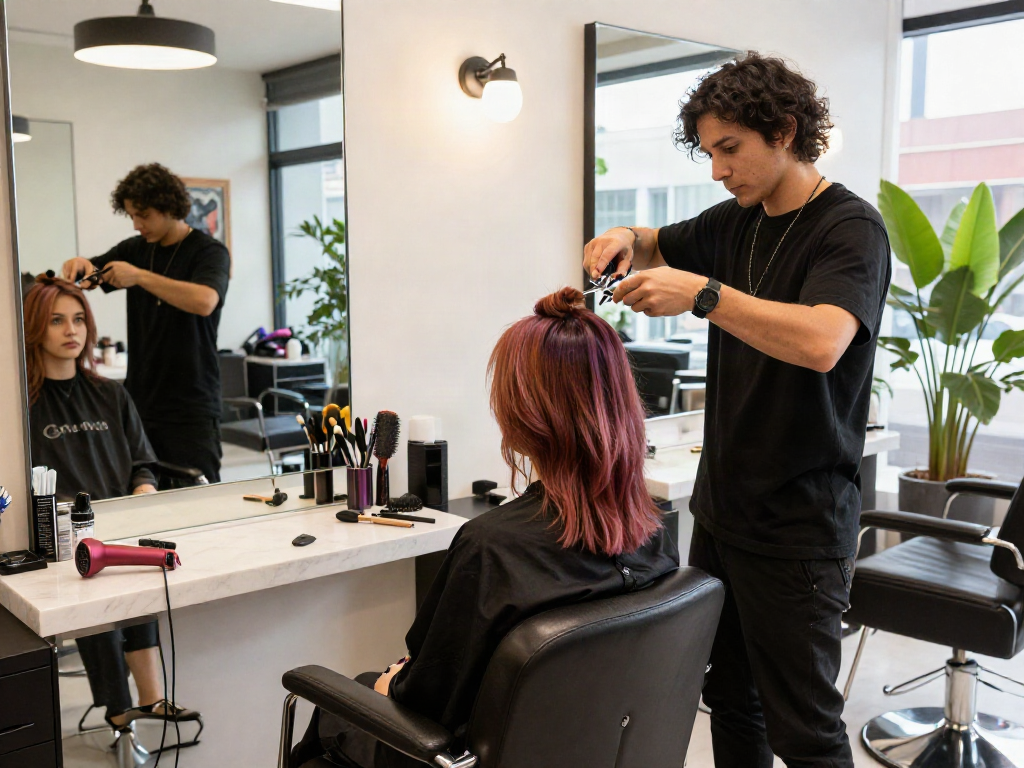 Hairstylist at https://carbonegroupparrucchieri.it/ transforming client's look in a modern salon
