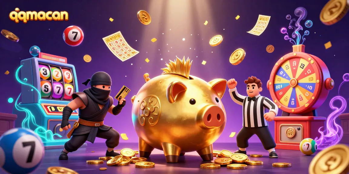 Engage with qqmacan's vibrant slot scene featuring golden characters and dynamic effects in a colorful casino environment.