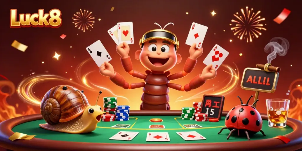 Engage in thrilling casino excitement at Luck8 with vibrant characters and dynamic poker action.