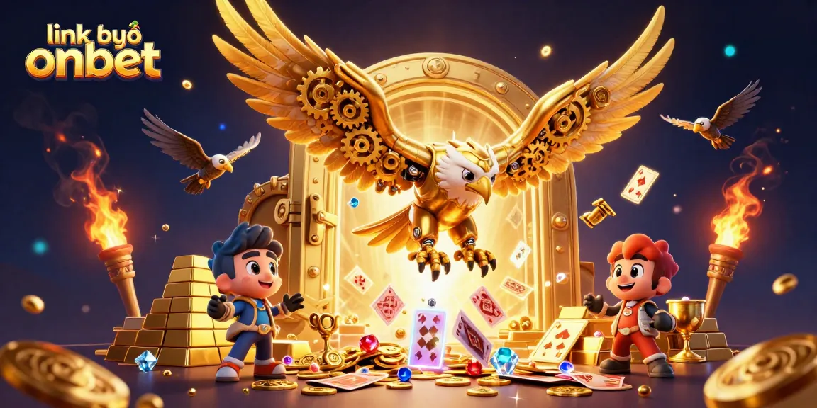 Experience thrilling gameplay at link vào onbet with cybernetic eagle diving through dazzling casino elements.