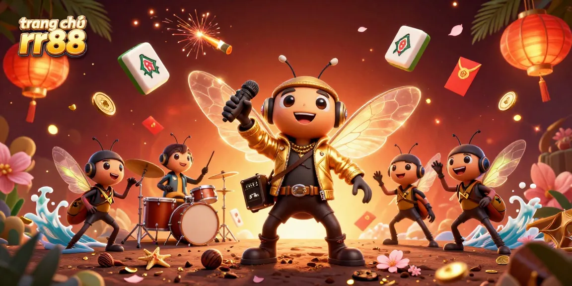 Immerse in the dazzling world of trang chủ rr88, where a cicada rock star and vibrant game elements create an unforgettable experience!