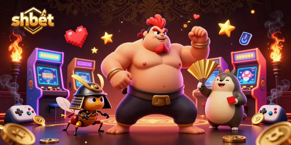 Experience shbet's vibrant gaming energy with a sumo rooster, samurai cricket, and tanuki announcer.