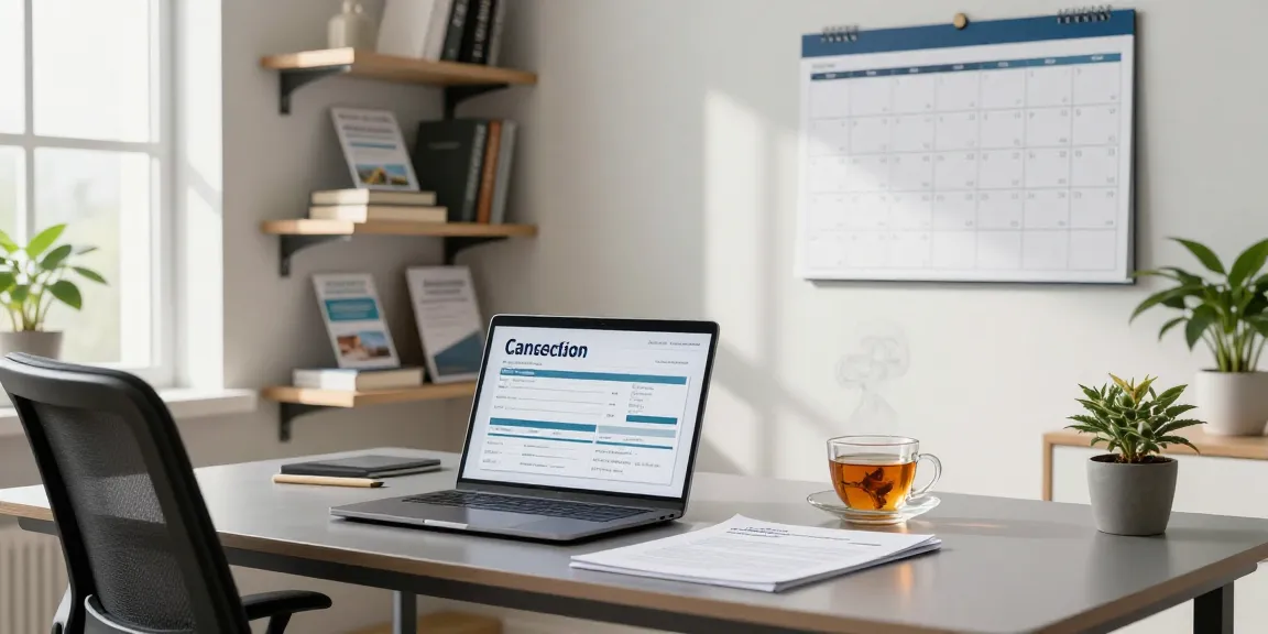 Individual preparing to cancel my timeshare with a laptop and documents in a welcoming home office