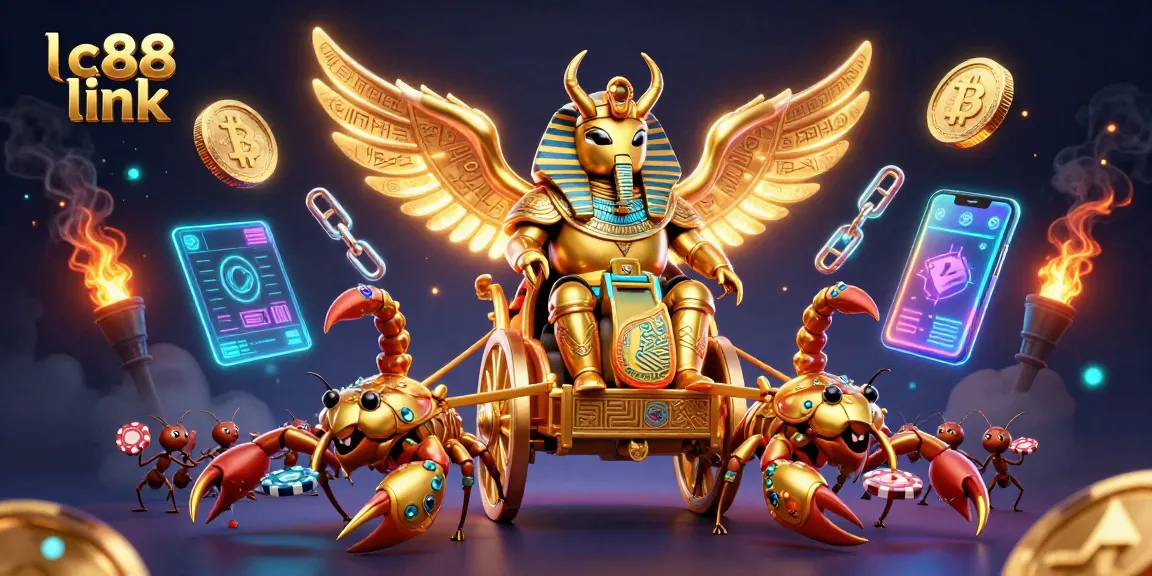 Engage in thrilling gameplay with an ultra-detailed lc88 link illustration featuring a golden beetle and scorpion chariot.