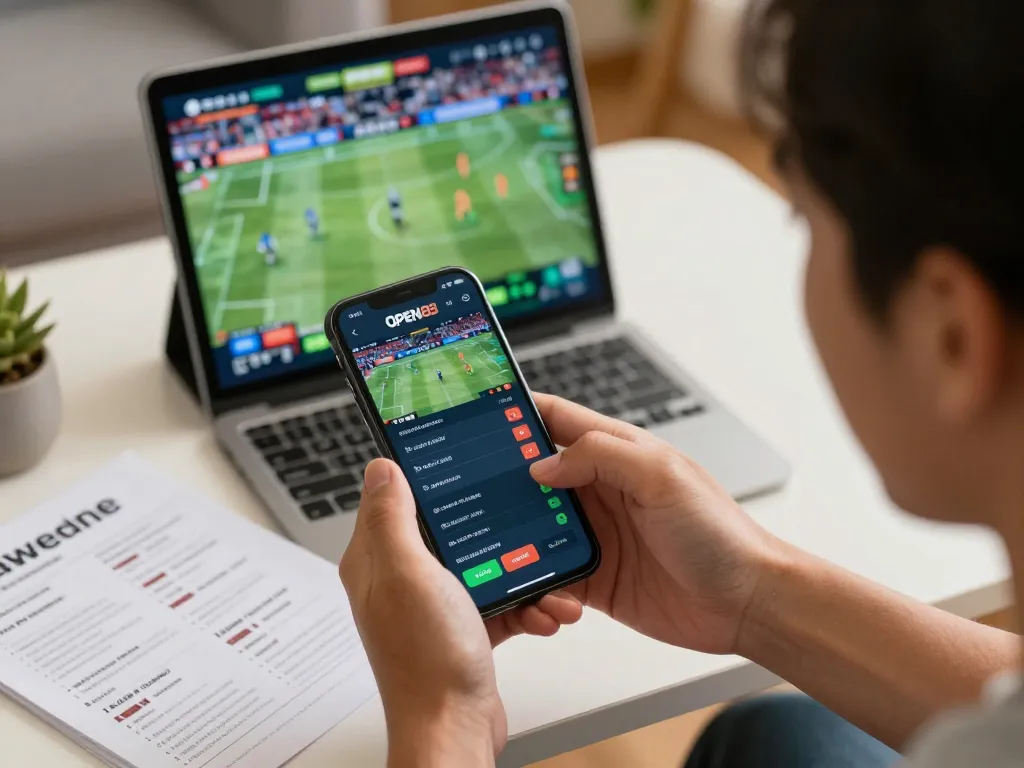 Engaging in online betting with the OPEN88 app at home for better odds.