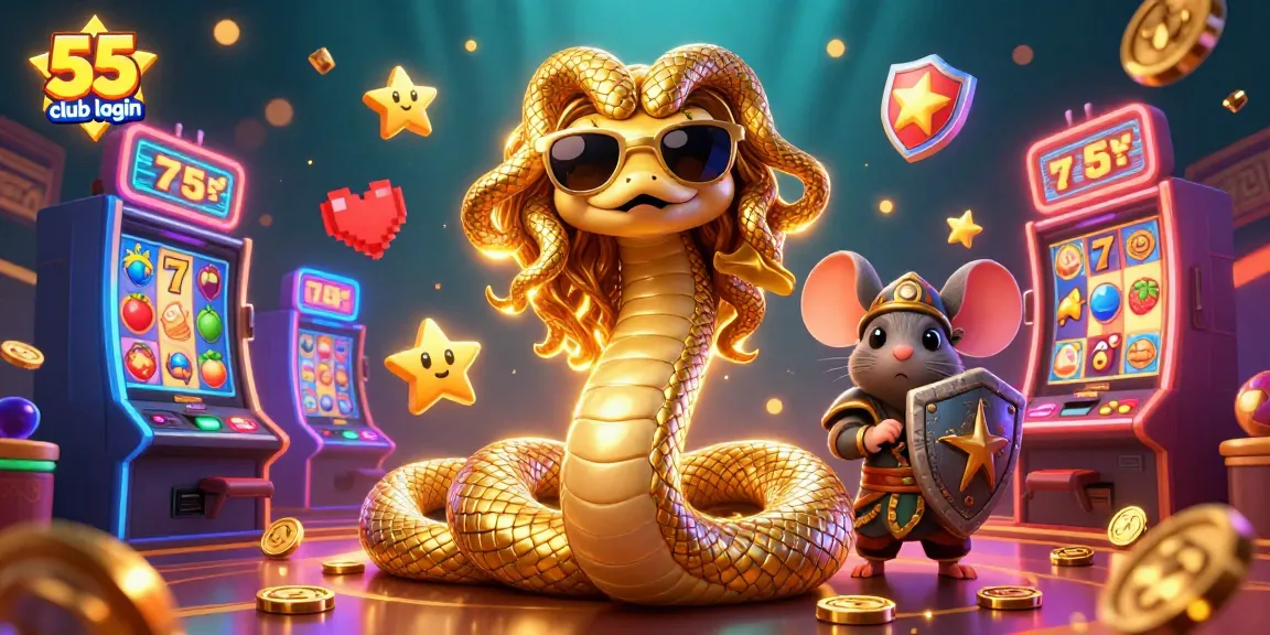 Engage with the 55 club login at a lively casino filled with colorful slot machines and friendly characters.