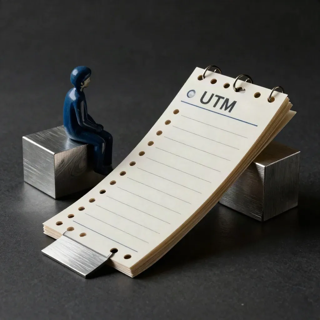 Checklist UTM modulare con anelli metallici su blocchi d’alluminio, luce drammatica