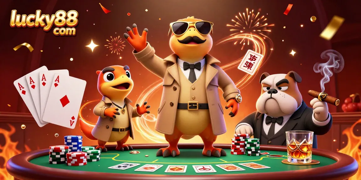 Experience the thrill of lucky88 com with raptors in a trench coat at a VIP casino lounge.