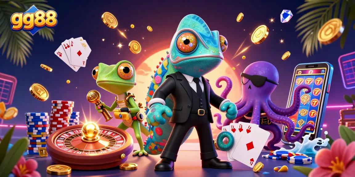 Experience thrilling action at gg88 with a vibrant 3D casino scene filled with characters and game elements.