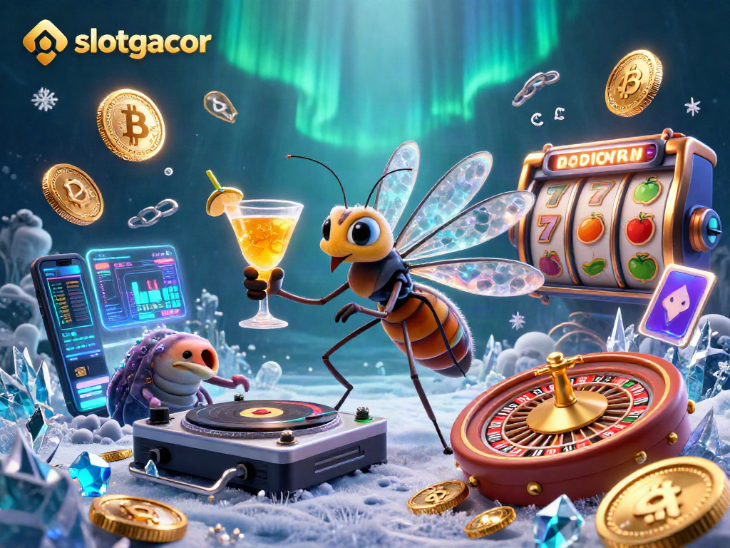 Experience slotgacor's vibrant casino scene with a frozen mosquito mascot and trilobite DJ.