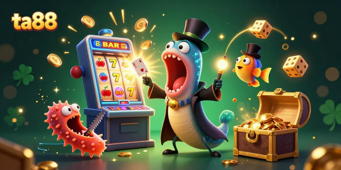 Engage with ta88's thrilling slot machines in a vibrant underwater casino scene.
