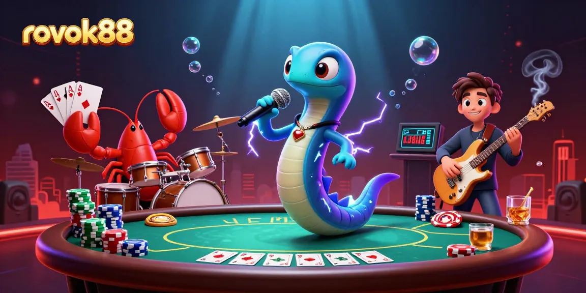 Engage with rokok88's electrifying underwater casino scene featuring a DJ eel and vibrant games.