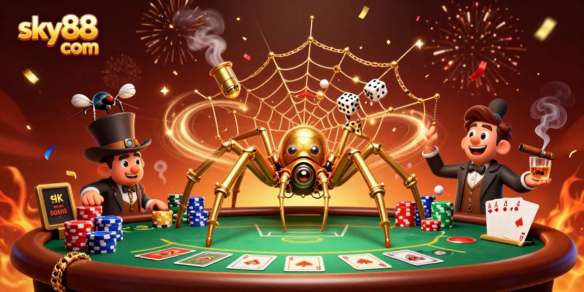 Engage with sky88 com's vibrant gambling scene featuring intricate steampunk and poker themes.