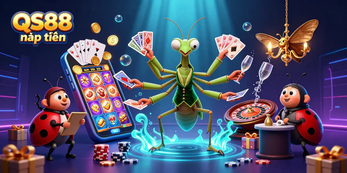 Experience the thrill of QS88 nạp tiền with dynamic gaming elements and vibrant characters in a captivating casino scene.