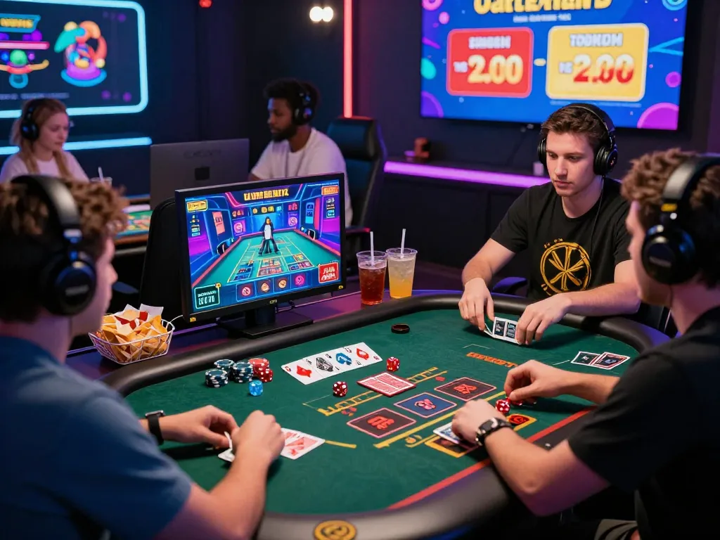 Engaged players at Luck8 online gaming table, enjoying immersive casino experience.