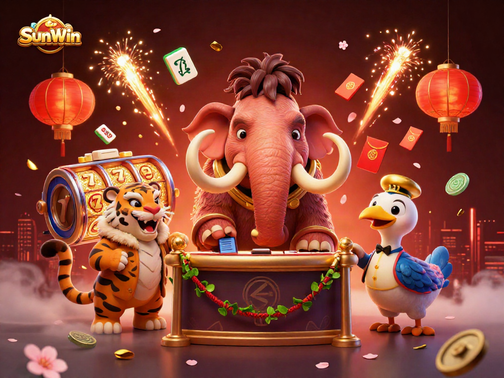 Engage with thrilling gaming experiences at SunWin, featuring vibrant slot reels and unique characters.