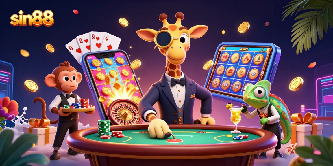 Experience thrilling gameplay at sin88 with a vibrant, interactive casino scene featuring unique characters.