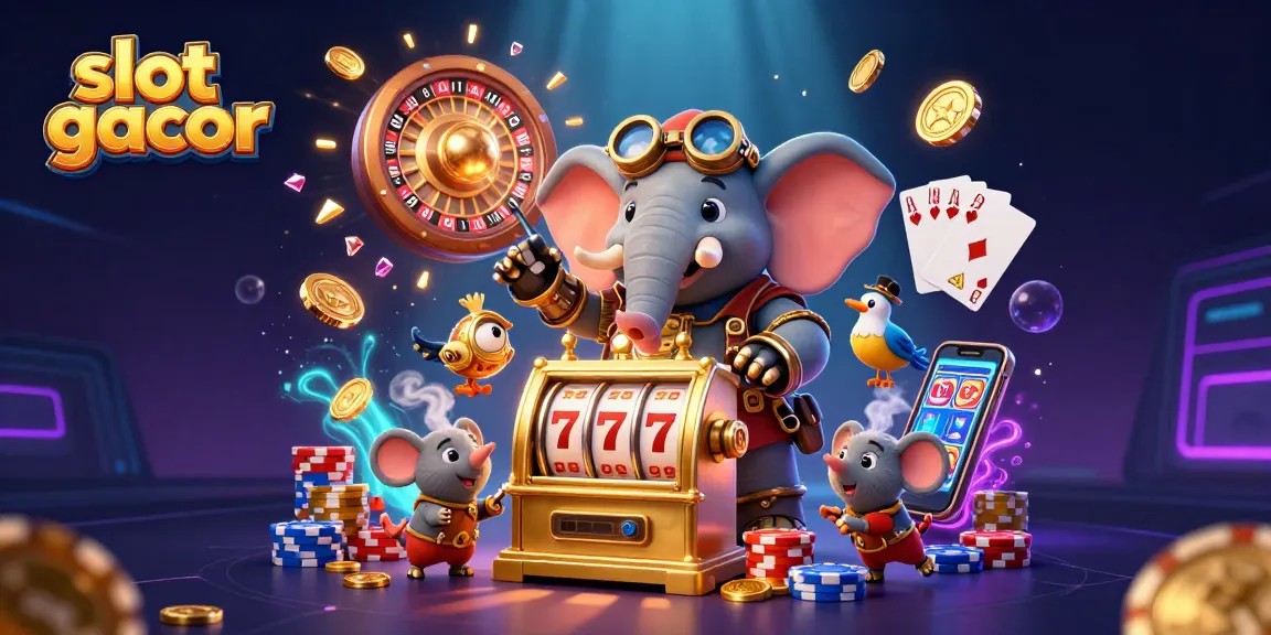 Menyaksikan kemenangan slot gacor saat bermain mesin slot emas yang dioperasikan oleh karakter 3D bergaya steampunk.