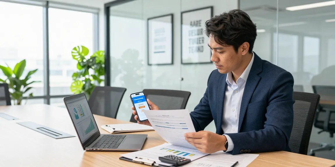 Square merchant cash advance options displayed on smartphone in a modern office.