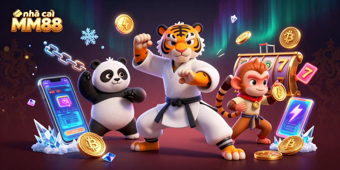 Engage with nhà cái MM88 as the kung fu tiger master demonstrates his skills in this vibrant casino scene.
