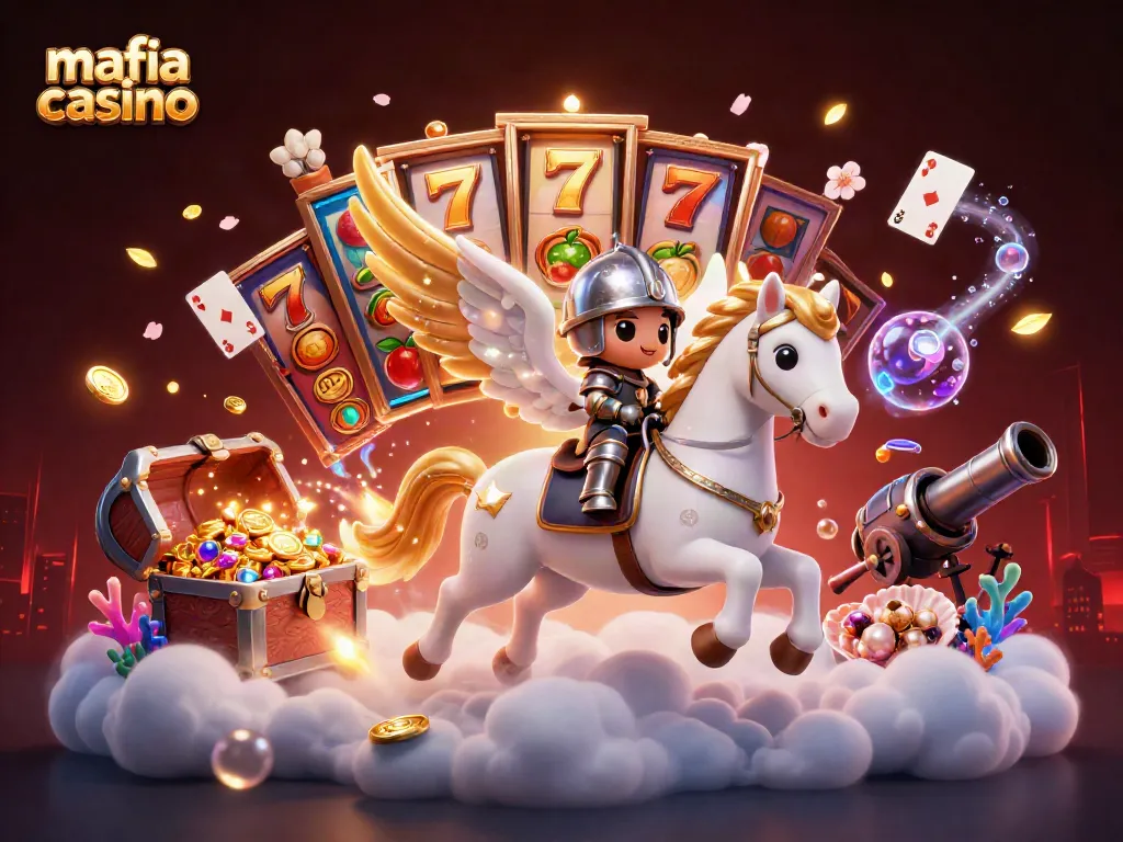 Engage with mafia casino through a dynamic 3D scene of slots and mystical elements, immersing players in action.