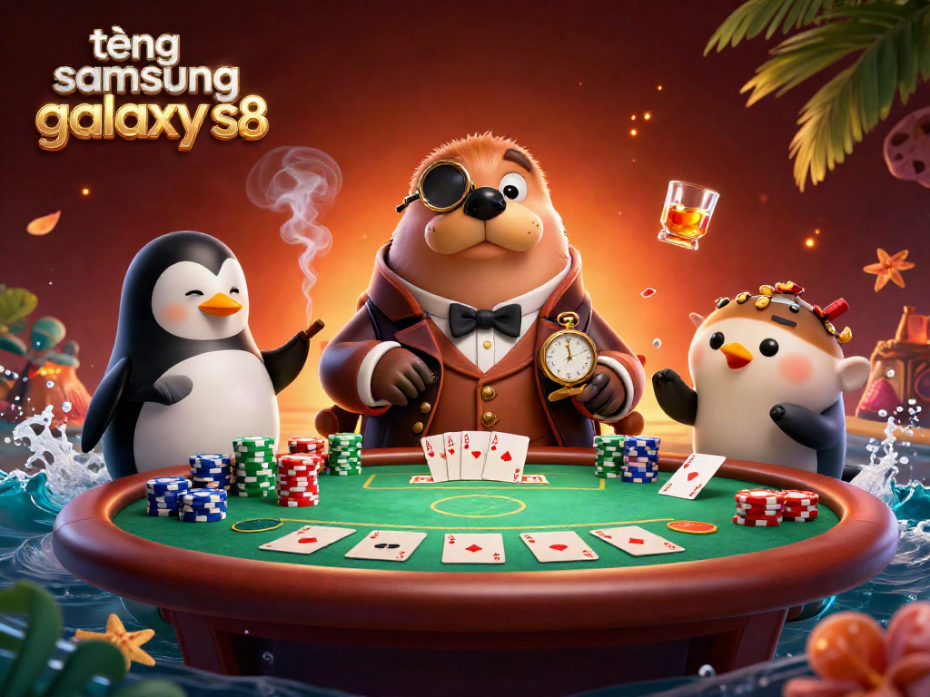 Win with tặng samsung galaxy s8 at a vibrant underwater poker table featuring a walrus, penguin dealer, and pufferfish.