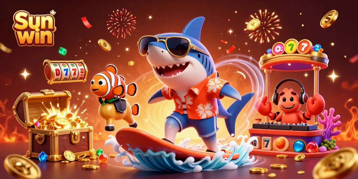 Join the fun at Sun win with vibrant characters enjoying a thrilling online casino experience
