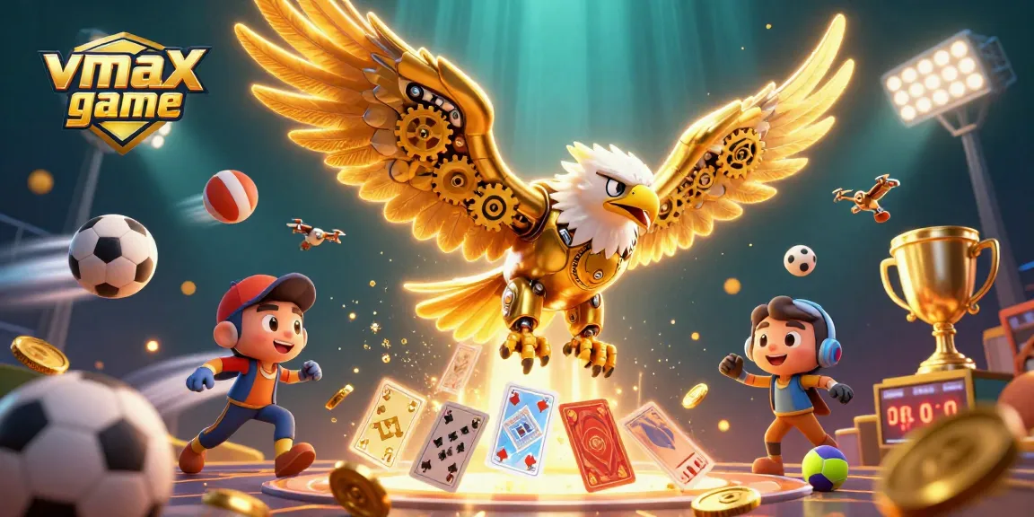 Experience the thrill of vmax game with a dynamic 3D casino scene featuring a golden eagle amidst vibrant betting elements.