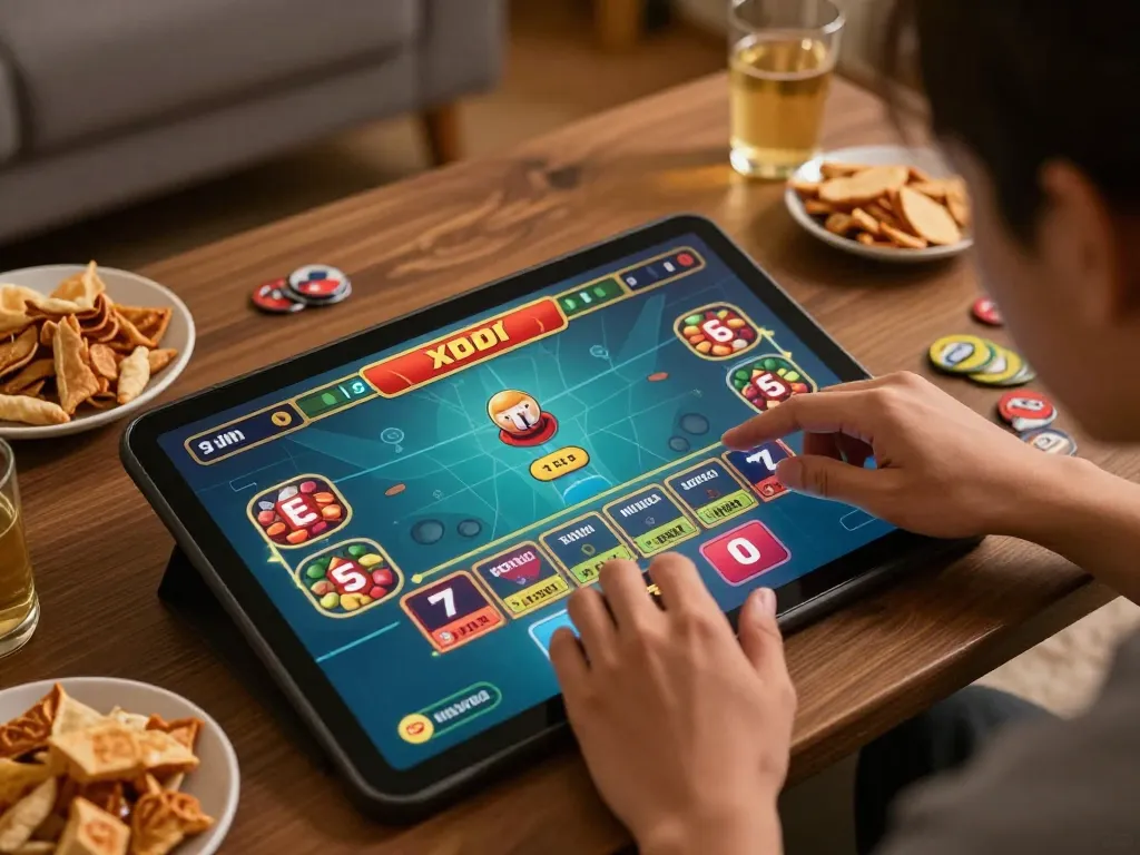 xóc đĩa online gameplay on tablet with player engaged in betting strategy.