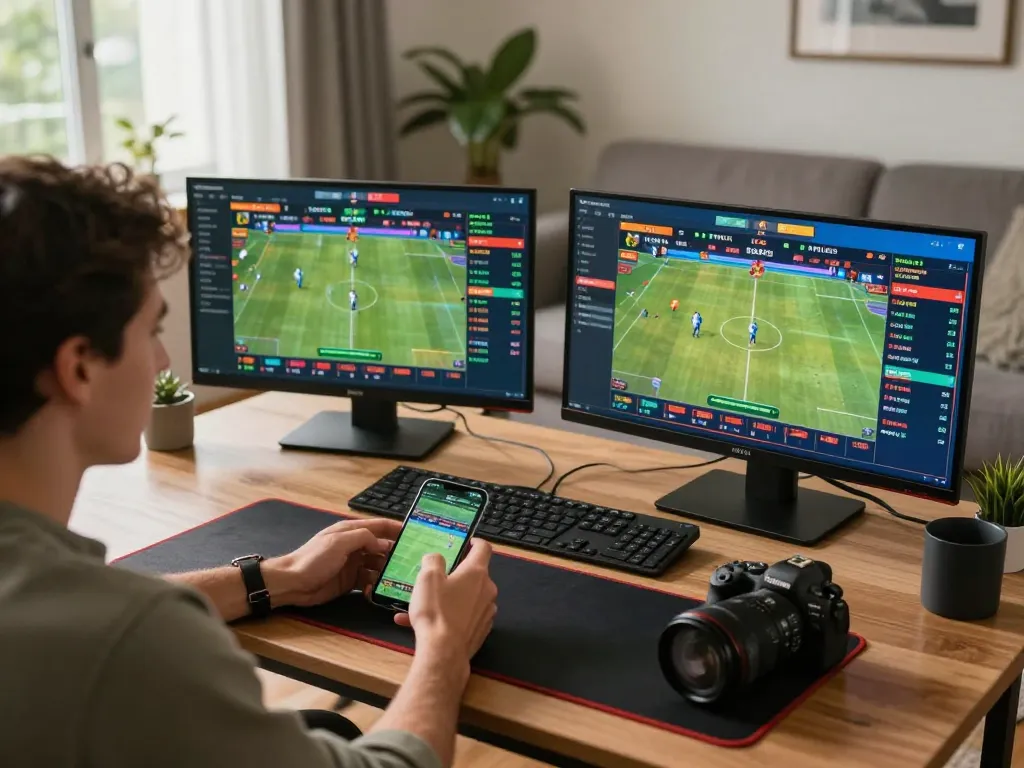 Exciting sports betting experience with uu88 on smartphone in cozy living room.