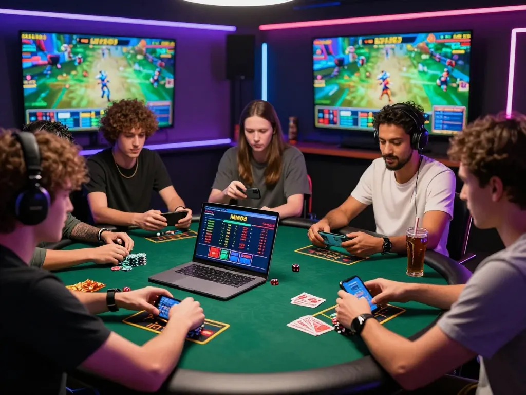 Friends enjoying an exciting gaming experience at MM88 online casino with a modern setup.