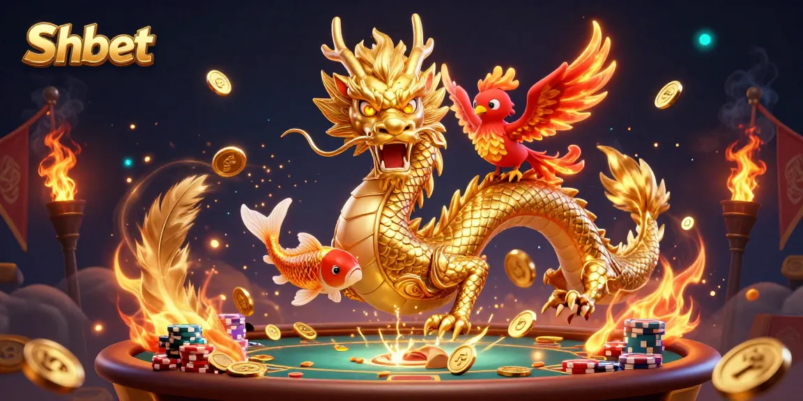 Shbet players experience thrilling poker action with a dragon and phoenix in vibrant 3D