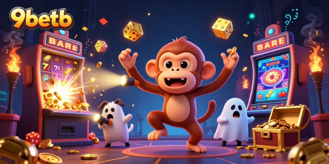 Experience thrilling gameplay with 9betb as a mischievous monkey juggles golden casino elements.