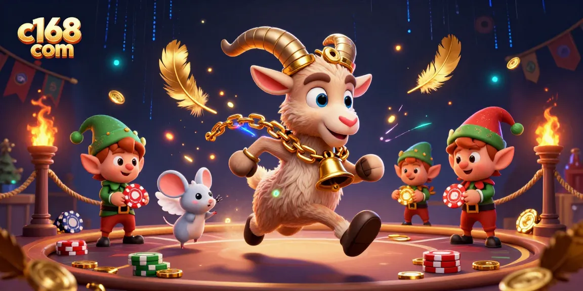 Experience thrilling gaming at c168 com with a vibrant 3D illustration showcasing exciting casino action and festive elements.