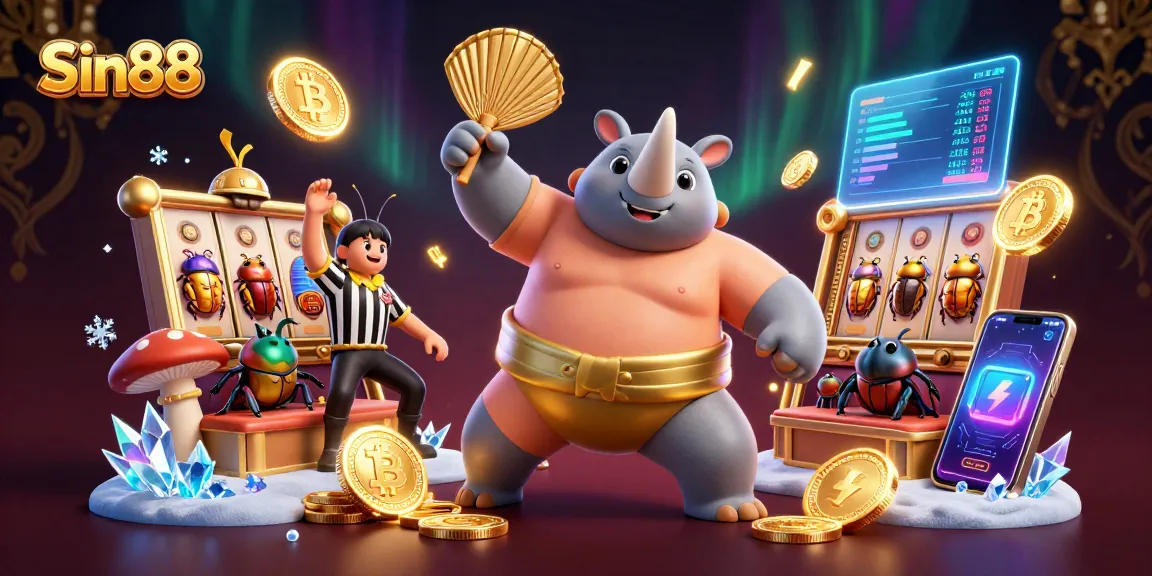 Win big at Sin88 by watching the heroic beetle champion stomp golden coins in this thrilling casino scene.