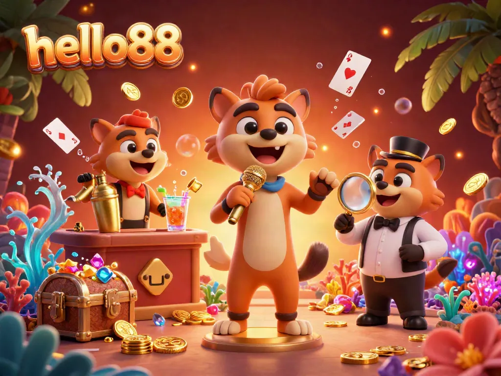Enjoy thrilling casino moments at hello88 with a lively 3D cartoon hyena comedy club featuring vibrant games.