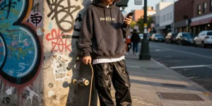 Trapstar Felpa hoodie stilizzato con streetwear urbano in un contesto cittadino vivace